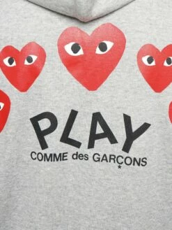 Comme Des Garçons PLAY T250 Red Heart Zip-Up Hoodie Grey In Grey -Hervia Shop ajk00755