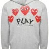Comme Des Garçons PLAY T250 Red Heart Zip-Up Hoodie Grey In Grey