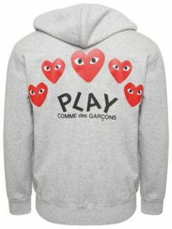 Comme Des Garçons PLAY T250 Red Heart Zip-Up Hoodie Grey In Grey