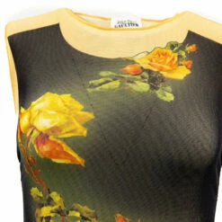 Jean Paul Gaultier Printed Fleurs Petit Grand Midi Dress In Black / Beige -Hervia Shop hervia.com 23 12 f ro056 t525 6800 dress with gathers front and back detail printed fleurs petit grand col. 6800 beige black 168449340623 12 F RO056 4