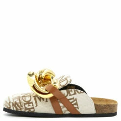 JW Anderson Jacquard Loafer Chain Mules In Beige