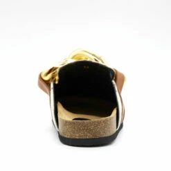 JW Anderson Jacquard Loafer Chain Mules In Beige -Hervia Shop hervia.com anm35504t.17050 loafers col. jaquard 102 beige chain gold 1681477152ANW35004T 3