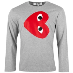 Comme Des Garçons PLAY T268 Red Heart Long Sleeved T-Shirt In Grey