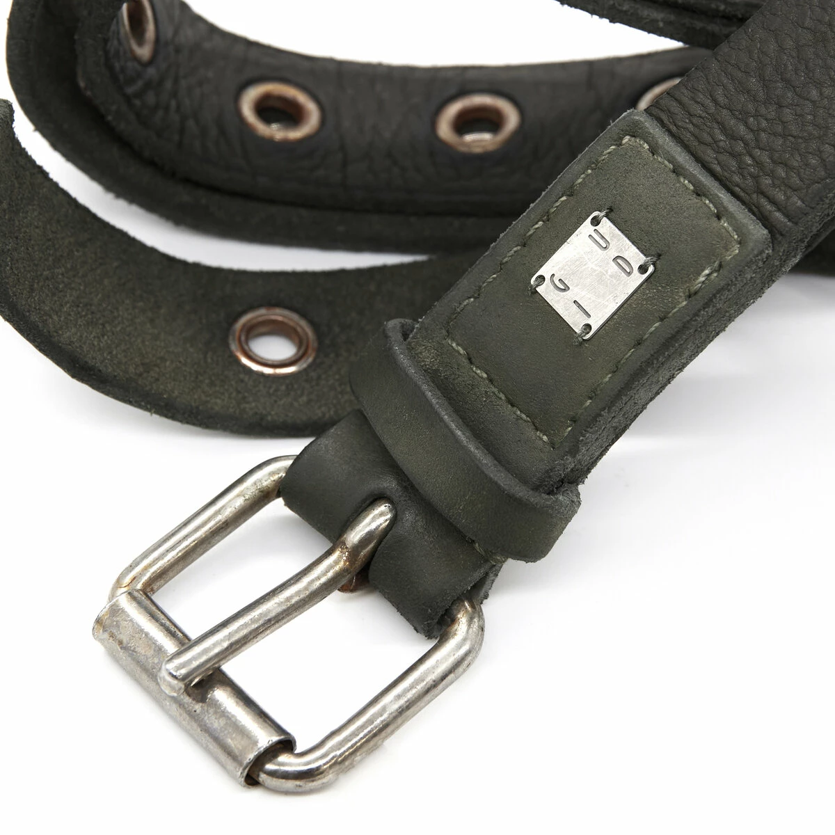 Guidi Bison Leather Belt Multi Eyelet In Green 2 Guidi Bison Leather Belt Multi Eyelet In Green - Image 2