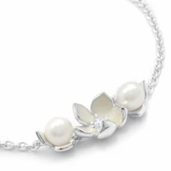 Shaun Leane Silver Cherry Blossom Single Diamond And Pearl Bracelet In Silver
