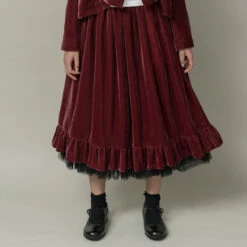 Comme Des Garçons Girl Velvet Frill Midi Skirt In Purple -Hervia Shop hervia.com comme des gar ons girl velvet frill midi skirt 1669217329skirt