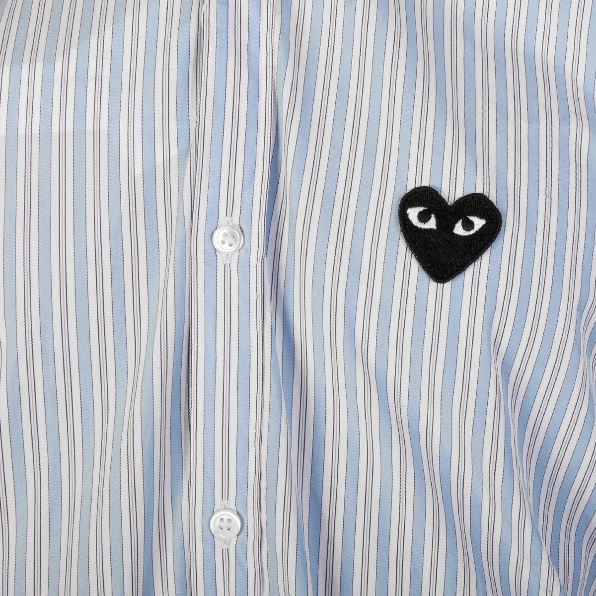 Comme Des Garçons PLAY B020 Black Heart Striped Shirt In Blue 2 Comme Des Garçons PLAY B020 Black Heart Striped Shirt In Blue - Image 2