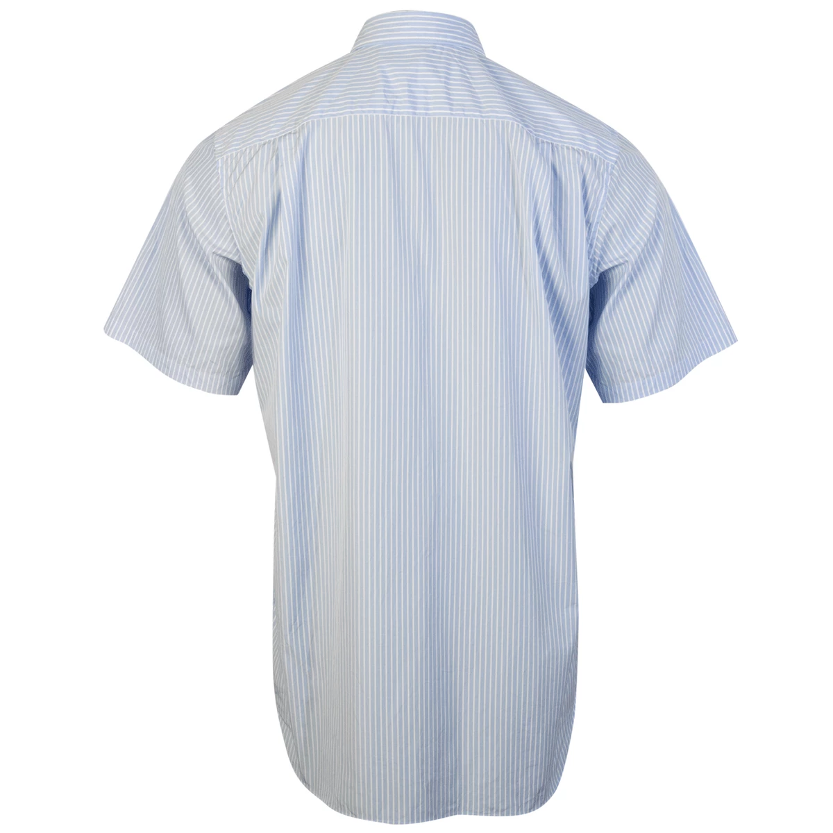 Comme Des Garçons PLAY B022 Black Heart Striped Shirt In Blue 1 Comme Des Garçons PLAY B022 Black Heart Striped Shirt In Blue