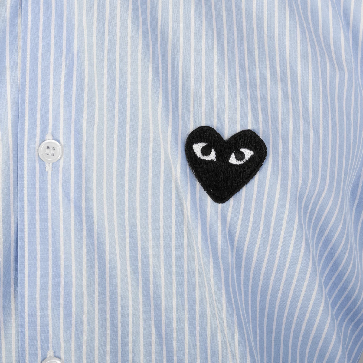 Comme Des Garçons PLAY B022 Black Heart Striped Shirt In Blue 2 Comme Des Garçons PLAY B022 Black Heart Striped Shirt In Blue - Image 2