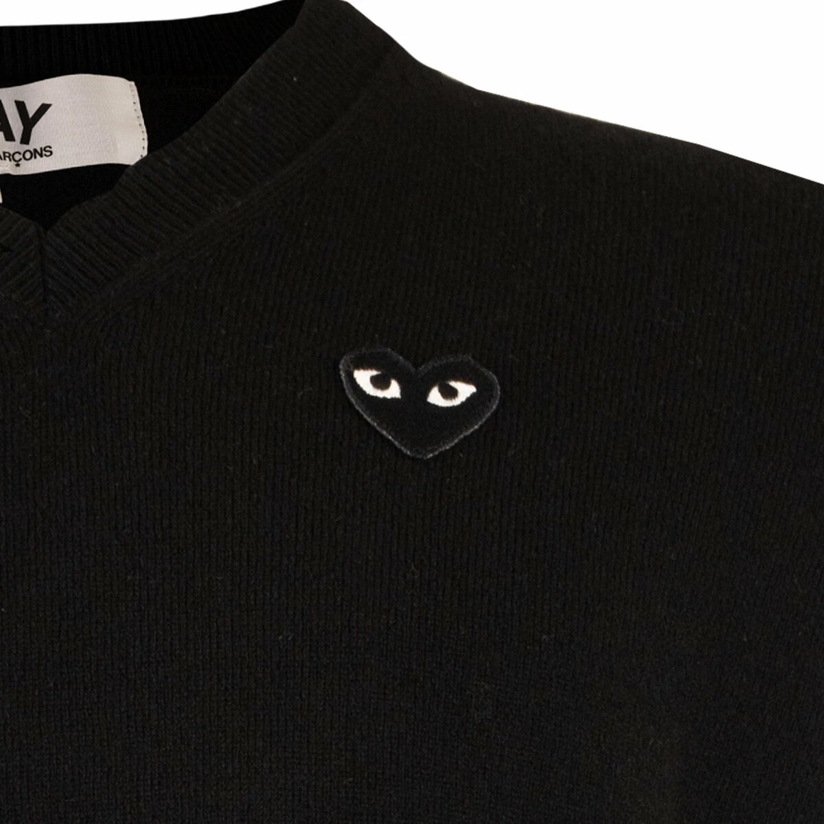 Comme Des Garçons PLAY Black Heart V-Neck Jumper In Black 1 Comme Des Garçons PLAY Black Heart V-Neck Jumper In Black