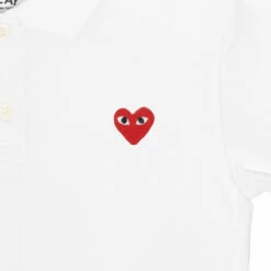 COMME DES GARÇONS PLAY Kids Red Heart Polo In White
