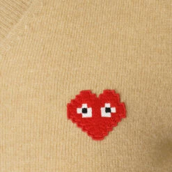 Comme Des Garçons PLAY Space Invader Heart Jumper In Beige