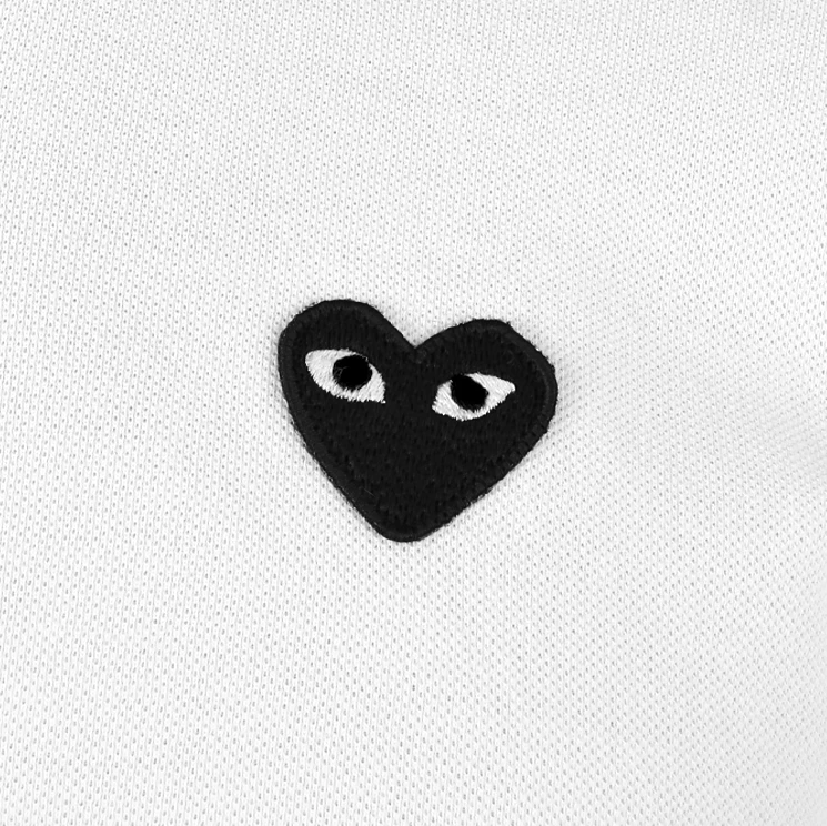 Comme Des Garçons PLAY T066 Black Heart Polo Shirt White In White 2 Comme Des Garçons PLAY T066 Black Heart Polo Shirt White In White - Image 2