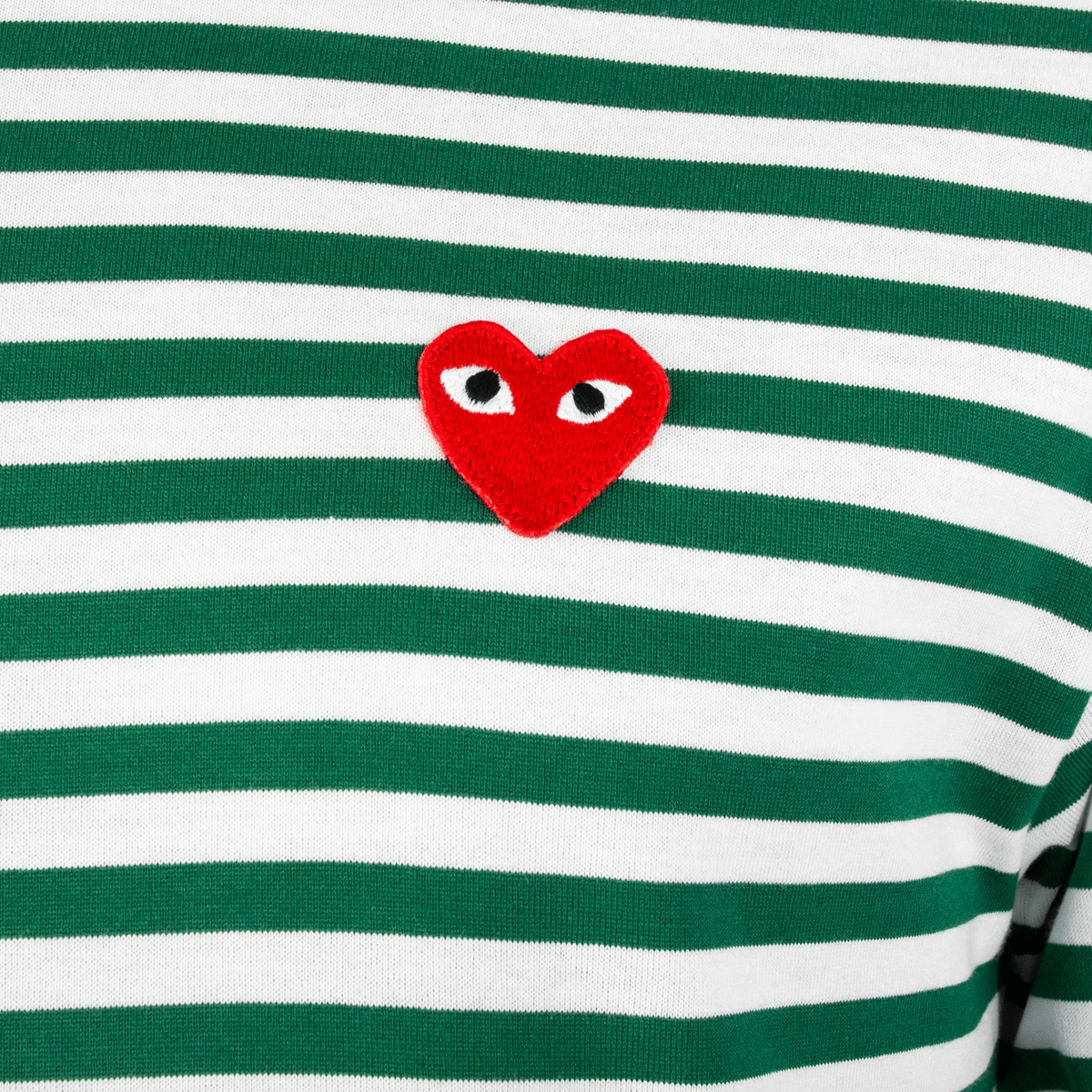 Comme Des Garçons PLAY T164 Red Heart Stripe T-Shirt Green In Green 2 Comme Des Garçons PLAY T164 Red Heart Stripe T-Shirt Green In Green - Image 2