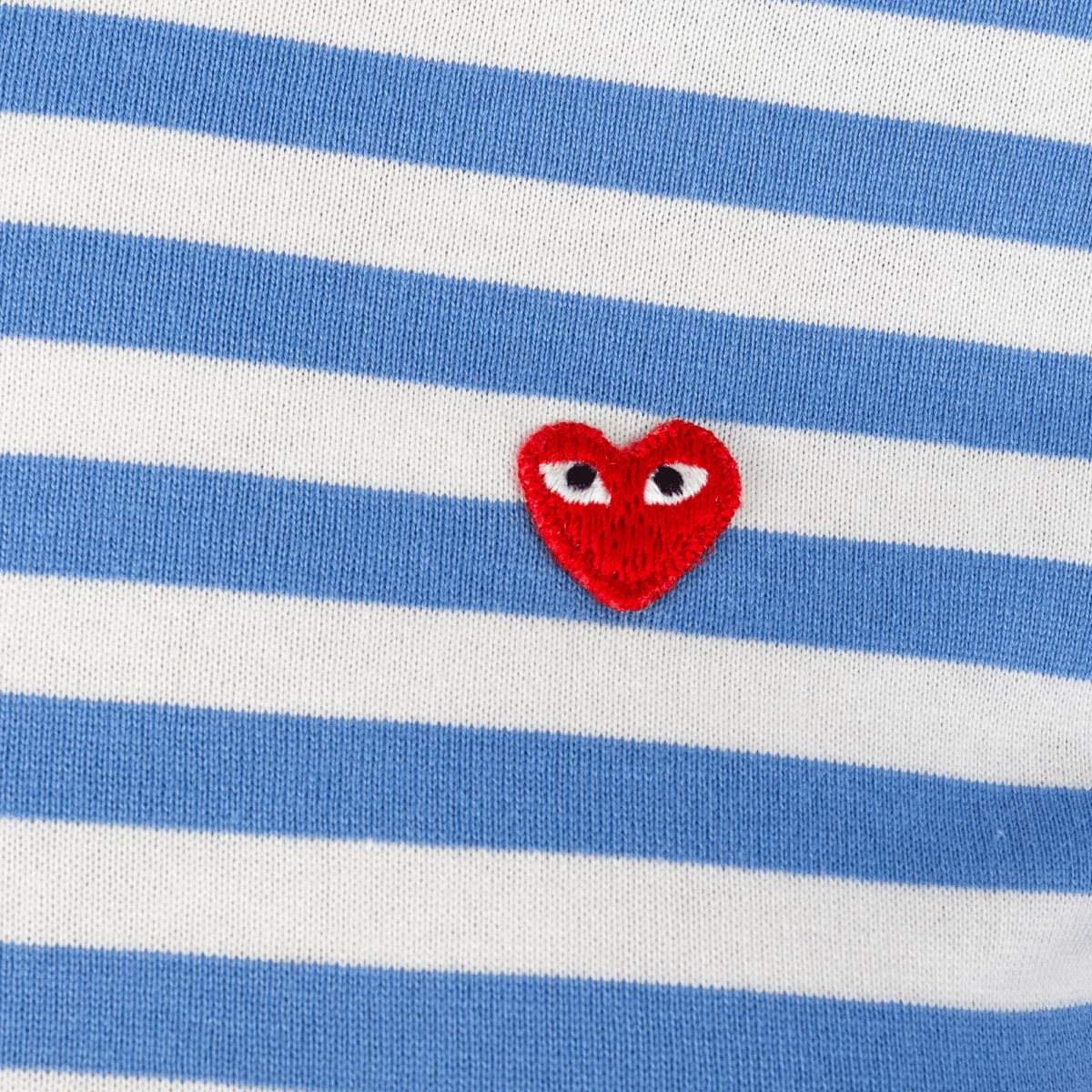 Comme Des Garçons PLAY T217 Red Heart Stripe T-Shirt Blue In Blue 2 Comme Des Garçons PLAY T217 Red Heart Stripe T-Shirt Blue In Blue - Image 2
