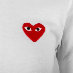 Comme Des Garçons PLAY T243 Half Camouflage Red Heart T-Shirt White In White -Hervia Shop hervia.com comme des gar ons play t243 half camouflage red heart t shirt white 1570197939PLAY 23.2