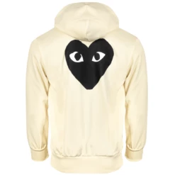 Comme Des Garçons PLAY T254 Black Heart Zip Up Hoodie Ivory In Ivory
