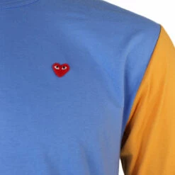 Comme Des Garçons PLAY T316 Colour Block Long Sleeve T-Shirt In Blue/yellow -Hervia Shop hervia.com comme des gar ons play t316 colour block long sleeve t shirt 1648042584162.4