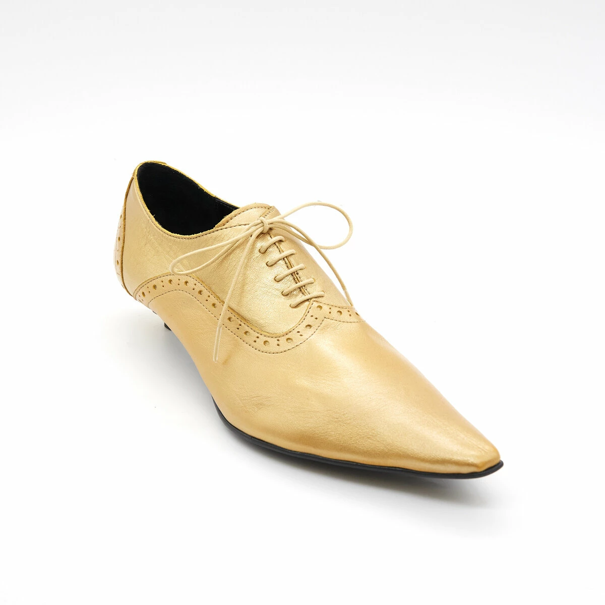 Comme Des Garcons Comme Des Garçons Pointed Lace-Up Brogues In Gold 2 Comme Des Garcons Comme Des Garçons Pointed Lace-Up Brogues In Gold - Image 2