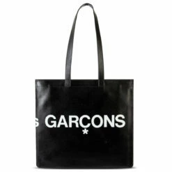 Comme Des Garçons Wallet Huge Logo Leather Tote Bag Black In Black