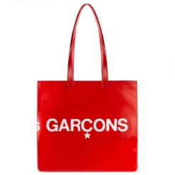 Comme Des Garçons Wallet Huge Logo Leather Tote Bag Red In Red