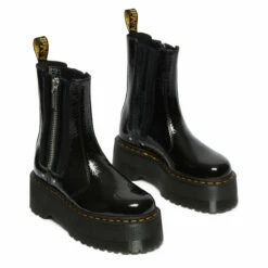 Dr. Martens Chelsea Platform Boots In Black Distressed Patent In Black -Hervia Shop hervia.com dr. martens 27796001 2976 chelsea platform boots in black distressed patent 1667913767DR M2