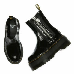 Dr. Martens Chelsea Platform Boots In Black Distressed Patent In Black