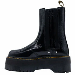 Dr. Martens Chelsea Platform Boots In Black Distressed Patent In Black -Hervia Shop hervia.com dr. martens 27796001 2976 chelsea platform boots in black distressed patent 1667914326side one dr m