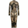 Jean Paul Gaultier Long Sleeve Tattoo Print Dress In Nude