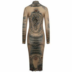 Jean Paul Gaultier The High Neck Tattoo Sheer Print Dress In Nude