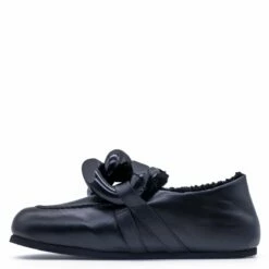 JW Anderson Chain Loafer Shearling Mules In Black -Hervia Shop hervia.com jw anderson chain loafer shearling mules 16675523491l dtiHA