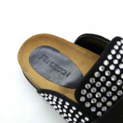 JW Anderson Suede And Crystal Loafer Mules In Black -Hervia Shop hervia.com jw anderson suede and crystal loafer mules 16813822085