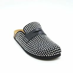 JW Anderson Suede And Crystal Loafer Mules In Black -Hervia Shop hervia.com jw anderson suede and crystal loafer mules 16813822133