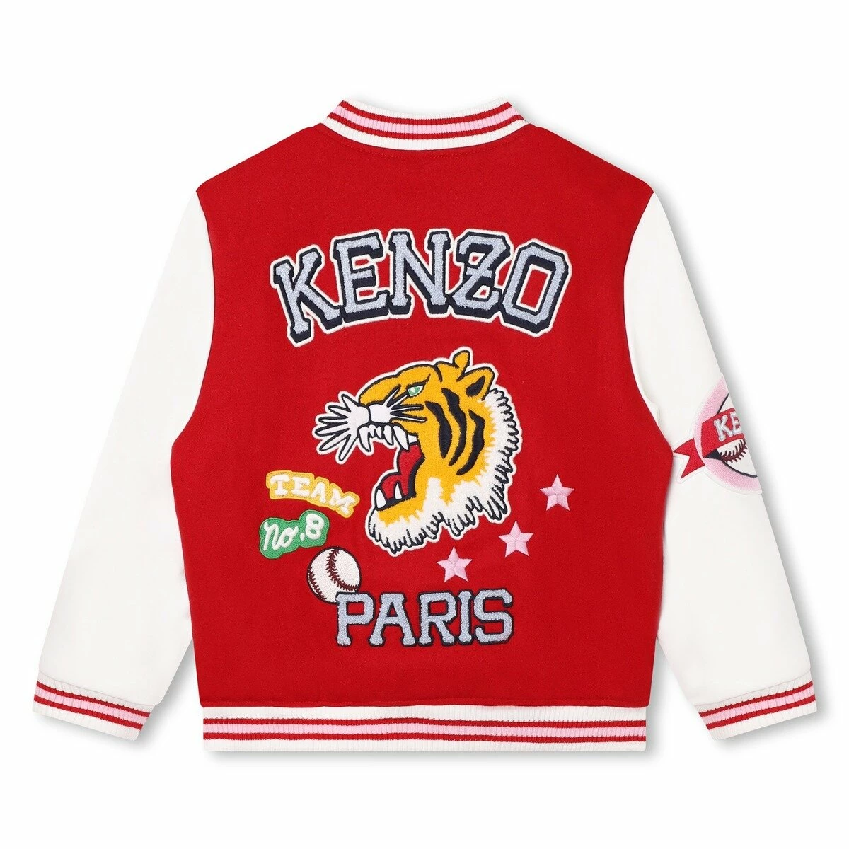 Kenzo Kids Kenzo Club Varsity Jacket In White / Red 1 Kenzo Kids Kenzo Club Varsity Jacket In White / Red