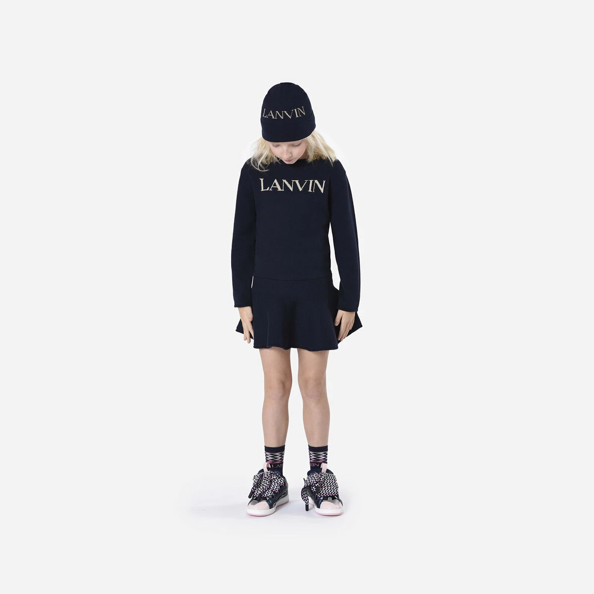 Lanvin Kids Pull On Logo Hat In Navy 2 Lanvin Kids Pull On Logo Hat In Navy - Image 2