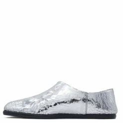 Maison Margiela Cracked Leather Moccasin Shoe In Silver