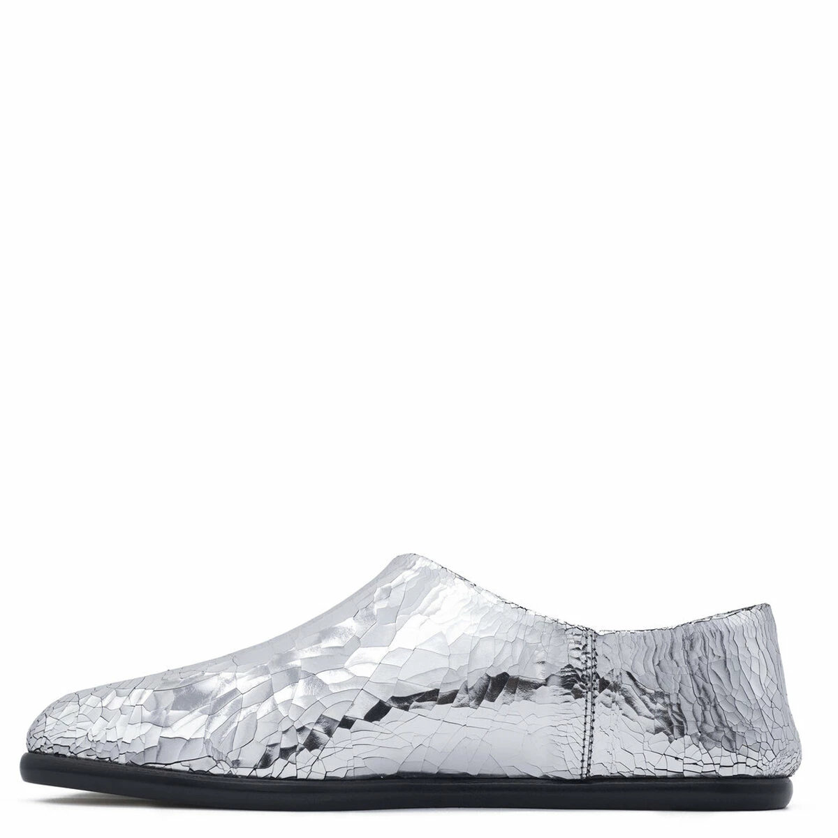 Maison Margiela Cracked Leather Moccasin Shoe In Silver 1 Maison Margiela Cracked Leather Moccasin Shoe In Silver