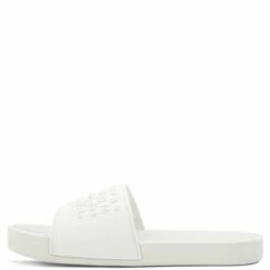 Maison Margiela Logo Embossed Tabi Sliders White In White