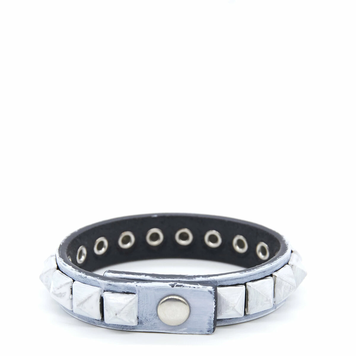 MM6 Maison Margiela Pyramid Design Leather Bracelet In White 1 MM6 Maison Margiela Pyramid Design Leather Bracelet In White