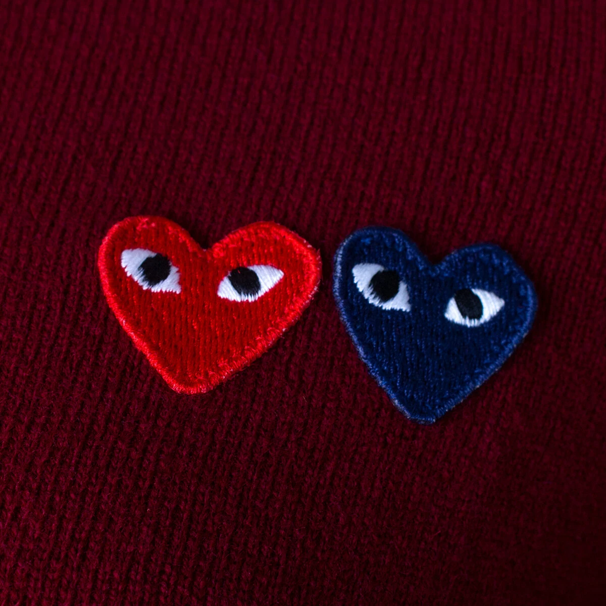 Comme Des Garçons PLAY Twin Heart Logo Cardigan In Burgundy 2 Comme Des Garçons PLAY Twin Heart Logo Cardigan In Burgundy - Image 2