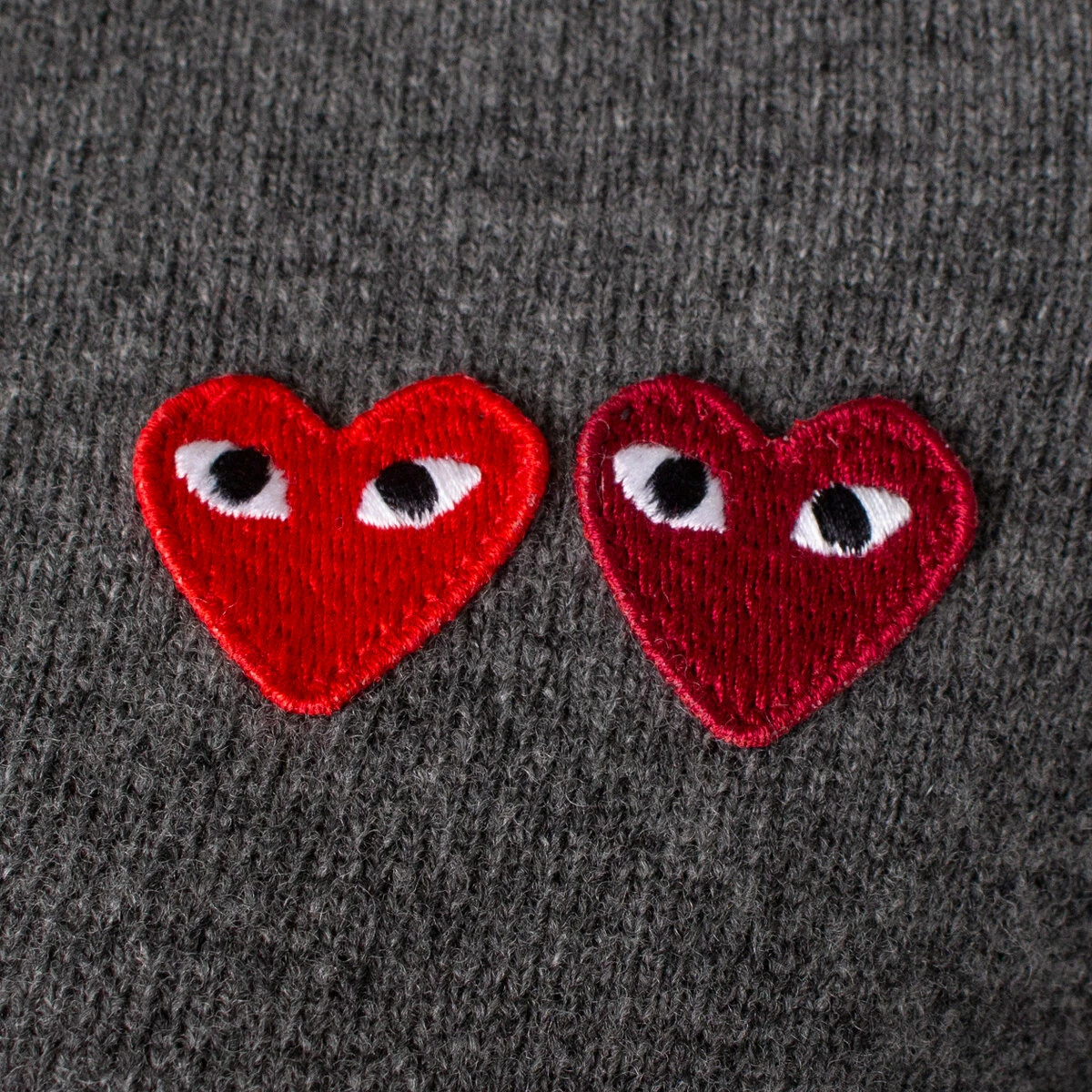 Comme Des Garçons PLAY Twin Heart Logo Cardigan In Grey 2 Comme Des Garçons PLAY Twin Heart Logo Cardigan In Grey - Image 2
