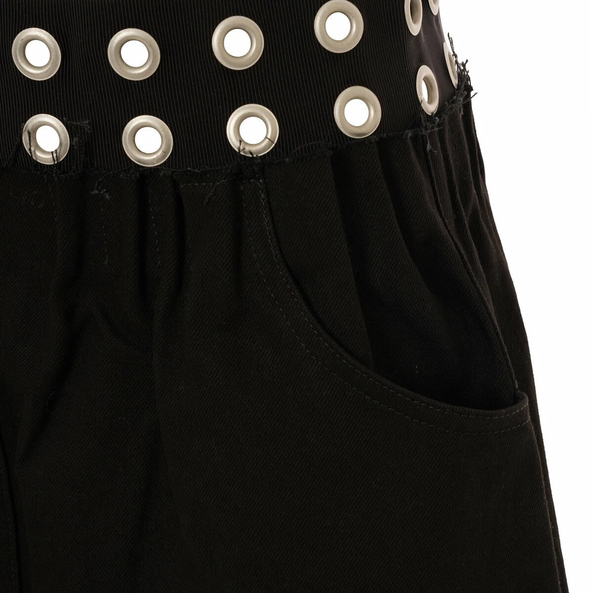 Raf Simons Wide Denim Eyelet Shorts With Studs In Black 2 Raf Simons Wide Denim Eyelet Shorts With Studs In Black - Image 2