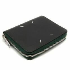 Maison Margiela Zip-Around Grain Leather Wallet Forest In Dark Green