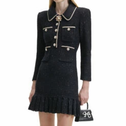 Self Portrait Sequin Boucle Knit Mini Dress In Black