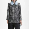 Self Portrait Boucle Check Faux Fur Collar Coat In Black