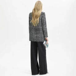 Self Portrait Boucle Check Faux Fur Collar Coat In Black -Hervia Shop hervia.com self portrait boucle check faux fur collar coat 1696840093AW23 159C B 1 2