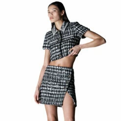 Self Portrait Boucle Checked Mini Skirt In Black -Hervia Shop hervia.com self portrait boucle checked mini skirt 1696850374hervia