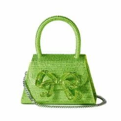 Self Portrait Diamanté Bow Micro Bag In Green