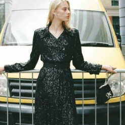 Self Portrait Sequin Trench Coat In Black -Hervia Shop hervia.com self portrait sequin trench coat 1696850593cay4