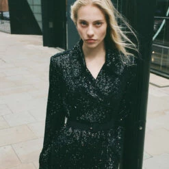 Self Portrait Sequin Trench Coat In Black -Hervia Shop hervia.com self portrait sequin trench coat 1696850596cao 1